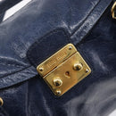 Miu Miu Lady Rock Shoulder Hand Bag Leather Navy Gold Tone Auth am13046V-17