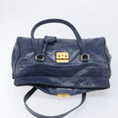 Miu Miu Lady Rock Shoulder Hand Bag Leather Navy Gold Tone Auth am13046V-19
