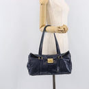 Miu Miu Lady Rock Shoulder Hand Bag Leather Navy Gold Tone Auth am13046V-29