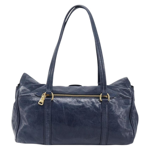Miu Miu Lady Rock Shoulder Hand Bag Leather Navy Gold Tone Auth am13046V