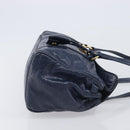 Miu Miu Lady Rock Shoulder Hand Bag Leather Navy Gold Tone Auth am13046V-4