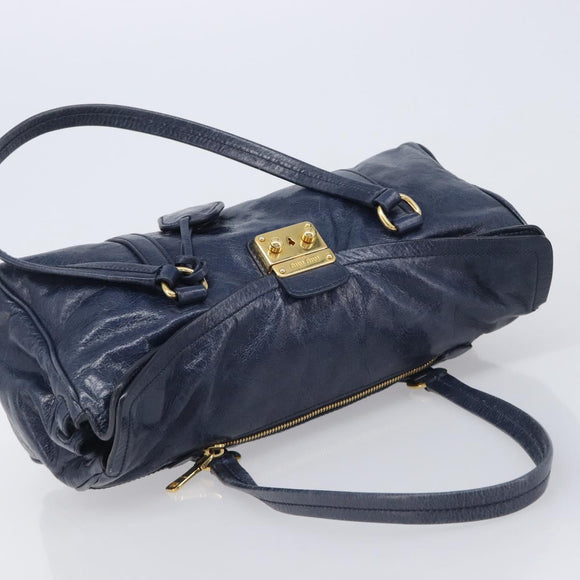 Miu Miu Lady Rock Shoulder Hand Bag Leather Navy Gold Tone Auth am13046V