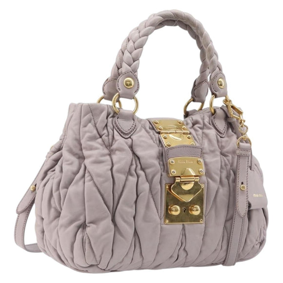 Miu Miu Matelasse Lady Lock Shoulder Hand Bag Leather Beige Gold Auth am13048V