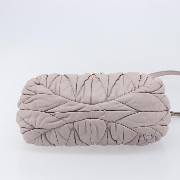 Miu Miu Matelasse Lady Lock Shoulder Hand Bag Leather Beige Gold Auth am13048V