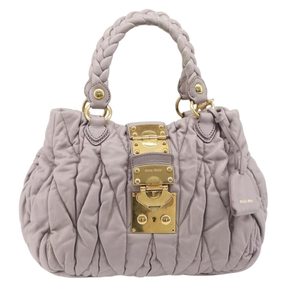 Miu Miu Matelasse Lady Lock Shoulder Hand Bag Leather Beige Gold Auth am13048V