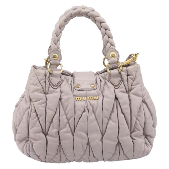 Miu Miu Matelasse Lady Lock Shoulder Hand Bag Leather Beige Gold Auth am13048V