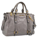 Miu Miu Vitterodino Side Ribbon Hand Bag Leather Gray Gold RN0893 Auth am13049V-1