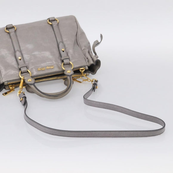 Miu Miu Vitterodino Side Ribbon Hand Bag Leather Gray Gold RN0893 Auth am13049V