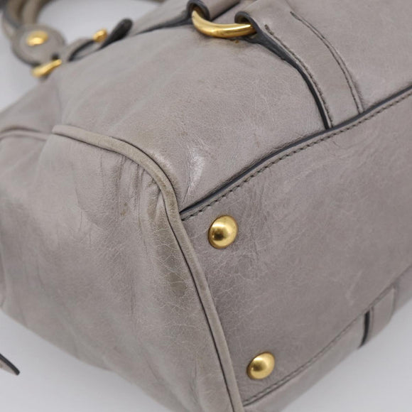 Miu Miu Vitterodino Side Ribbon Hand Bag Leather Gray Gold RN0893 Auth am13049V
