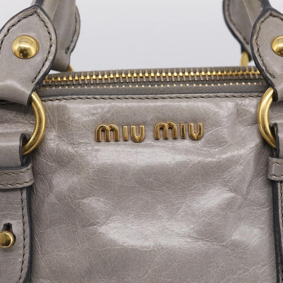 Miu Miu Vitterodino Side Ribbon Hand Bag Leather Gray Gold RN0893 Auth am13049V