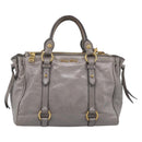 Miu Miu Vitterodino Side Ribbon Hand Bag Leather Gray Gold RN0893 Auth am13049V-2