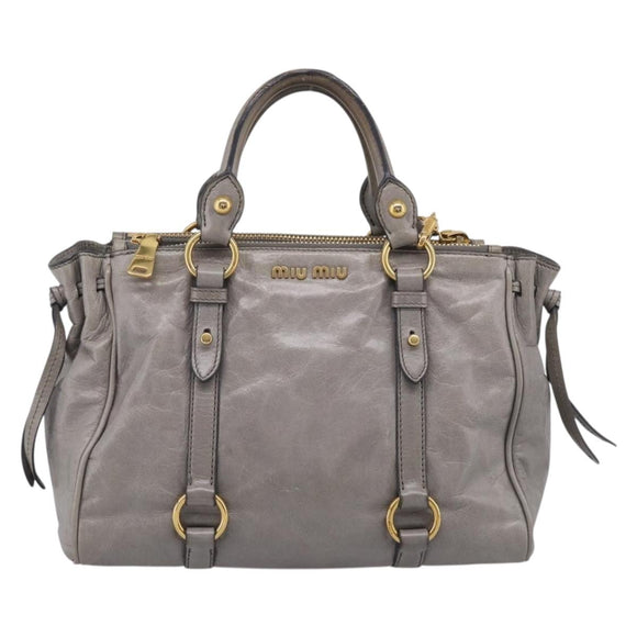 Miu Miu Vitterodino Side Ribbon Hand Bag Leather Gray Gold RN0893 Auth am13049V