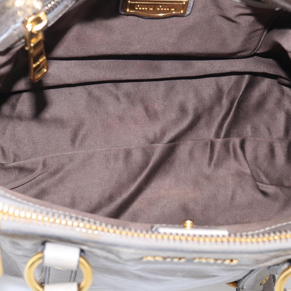Miu Miu Vitterodino Side Ribbon Hand Bag Leather Gray Gold RN0893 Auth am13049V