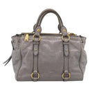 Miu Miu Vitterodino Side Ribbon Hand Bag Leather Gray Gold RN0893 Auth am13049V-3