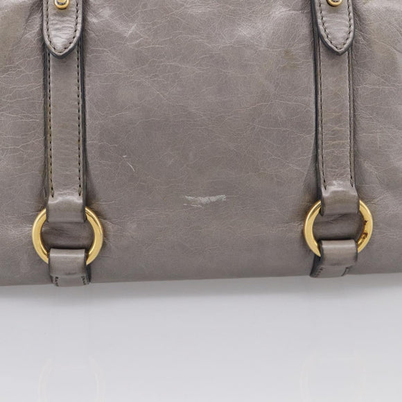 Miu Miu Vitterodino Side Ribbon Hand Bag Leather Gray Gold RN0893 Auth am13049V