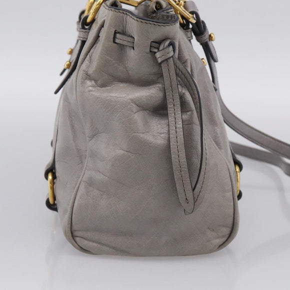 Miu Miu Vitterodino Side Ribbon Hand Bag Leather Gray Gold RN0893 Auth am13049V