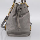 Miu Miu Vitterodino Side Ribbon Hand Bag Leather Gray Gold RN0893 Auth am13049V-6