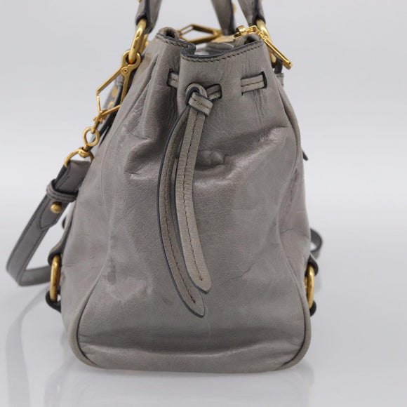 Miu Miu Vitterodino Side Ribbon Hand Bag Leather Gray Gold RN0893 Auth am13049V