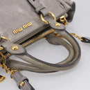 Miu Miu Vitterodino Side Ribbon Hand Bag Leather Gray Gold RN0893 Auth am13049V-8