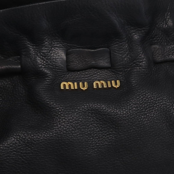 Miu Miu Side Ribbon Shoulder Bag Leather Black Gold Tone Auth am13050V
