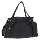 Miu Miu Side Ribbon Shoulder Bag Leather Black Gold Tone Auth am13050V-2