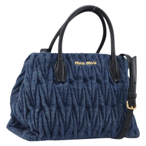 Miu Miu Denim Matelasse Hand Bag 2way Blue Gold Tone 5BG069 Auth am13051V