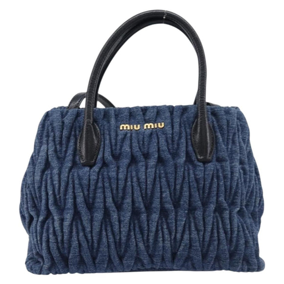 Miu Miu Denim Matelasse Hand Bag 2way Blue Gold Tone 5BG069 Auth am13051V