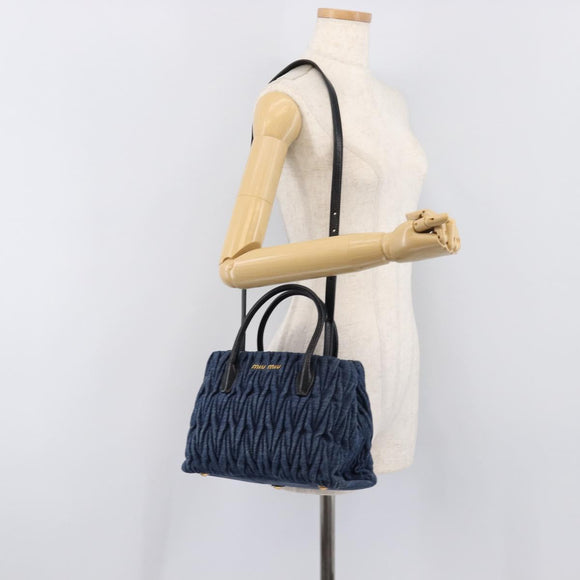 Miu Miu Denim Matelasse Hand Bag 2way Blue Gold Tone 5BG069 Auth am13051V