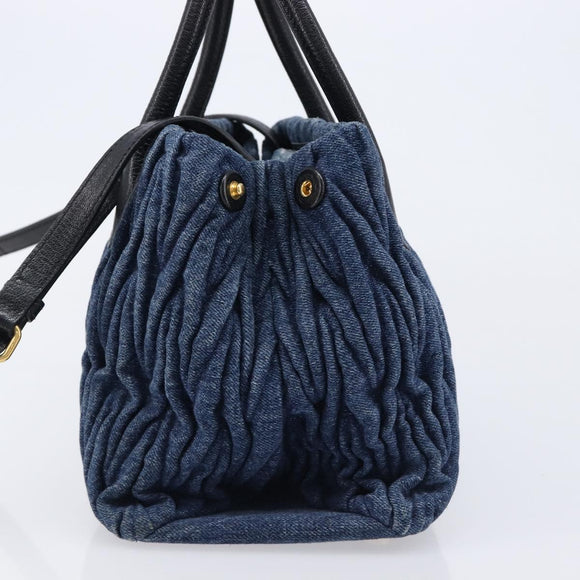 Miu Miu Denim Matelasse Hand Bag 2way Blue Gold Tone 5BG069 Auth am13051V