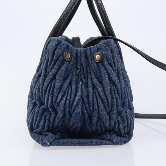 Miu Miu Denim Matelasse Hand Bag 2way Blue Gold Tone 5BG069 Auth am13051V