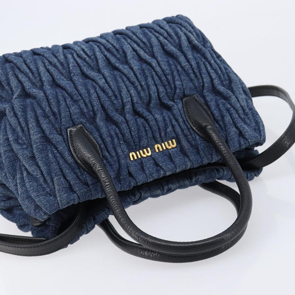 Miu Miu Denim Matelasse Hand Bag 2way Blue Gold Tone 5BG069 Auth am13051V