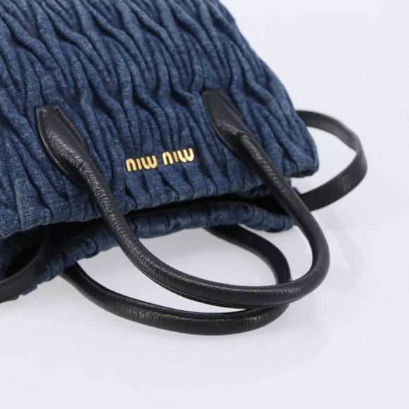 Miu Miu Denim Matelasse Hand Bag 2way Blue Gold Tone 5BG069 Auth am13051V