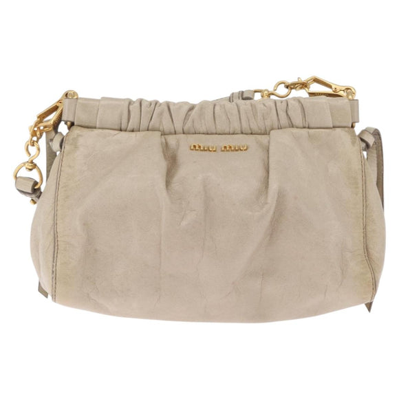Miu Miu Shoulder Bag Leather Beige Gold Tone Auth am13054A