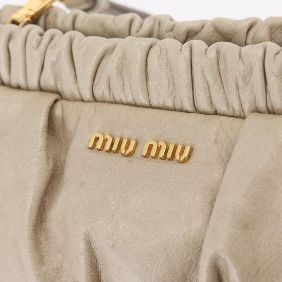 Miu Miu Shoulder Bag Leather Beige Gold Tone Auth am13054A