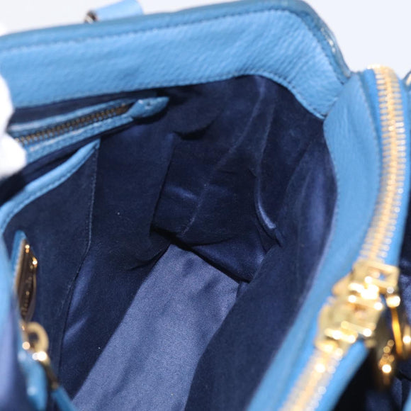 Miu Miu Vittello Caribbean Hand Bag Leather Blue Gold Tone RN0757 Auth am13055A