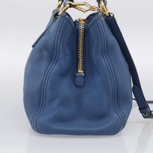 Miu Miu Vittello Caribbean Hand Bag Leather Blue Gold Tone RN0757 Auth am13055A