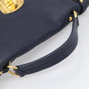 Miu Miu Turn Lock Hand Bag Leather Navy Gold Tone Auth am13056V-7