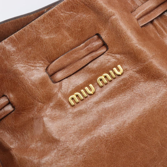 Miu Miu Side Ribbon Shoulder Bag Leather Brown Gold Tone Auth am13058V