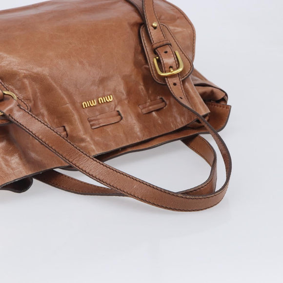 Miu Miu Side Ribbon Shoulder Bag Leather Brown Gold Tone Auth am13058V