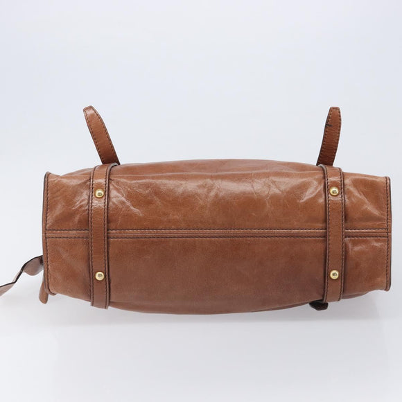Miu Miu Side Ribbon Shoulder Bag Leather Brown Gold Tone Auth am13058V