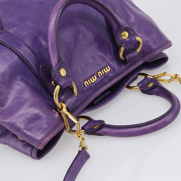 Miu Miu Hand Bag Leather Purple Gold Tone RN0685 Auth am13060V