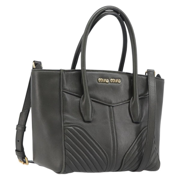 Miu Miu Biker Hand Bag Leather Khaki Gold Tone 5BA145 Auth am13062V