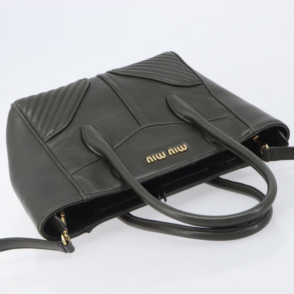 Miu Miu Biker Hand Bag Leather Khaki Gold Tone 5BA145 Auth am13062V