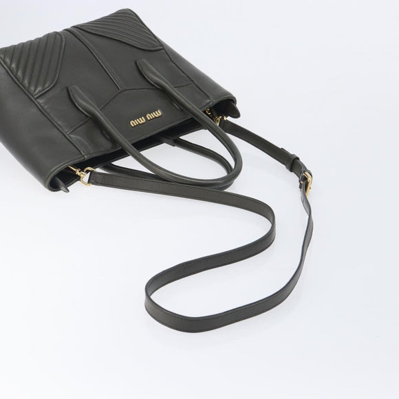 Miu Miu Biker Hand Bag Leather Khaki Gold Tone 5BA145 Auth am13062V
