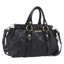 Miu Miu Side Ribbon Hand Bag Leather Black Gold Tone RT0383 Auth am13065V-1