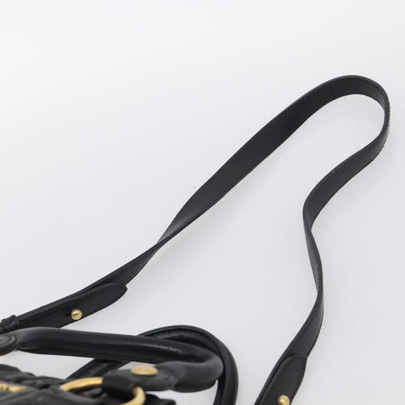 Miu Miu Side Ribbon Hand Bag Leather Black Gold Tone RT0383 Auth am13065V