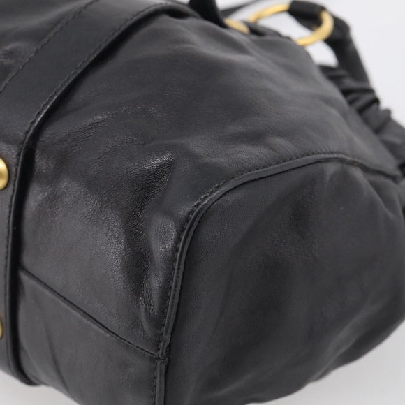 Miu Miu Side Ribbon Hand Bag Leather Black Gold Tone RT0383 Auth am13065V