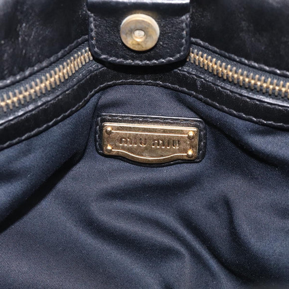 Miu Miu Side Ribbon Hand Bag Leather Black Gold Tone RT0383 Auth am13065V