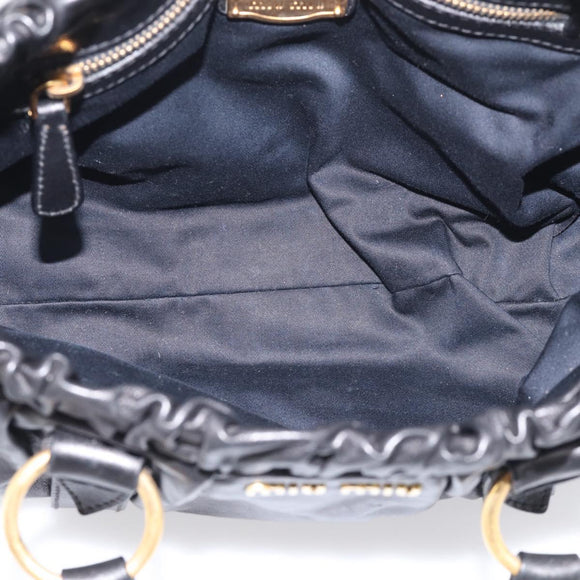 Miu Miu Side Ribbon Hand Bag Leather Black Gold Tone RT0383 Auth am13065V