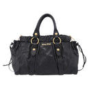 Miu Miu Side Ribbon Hand Bag Leather Black Gold Tone RT0383 Auth am13065V-2